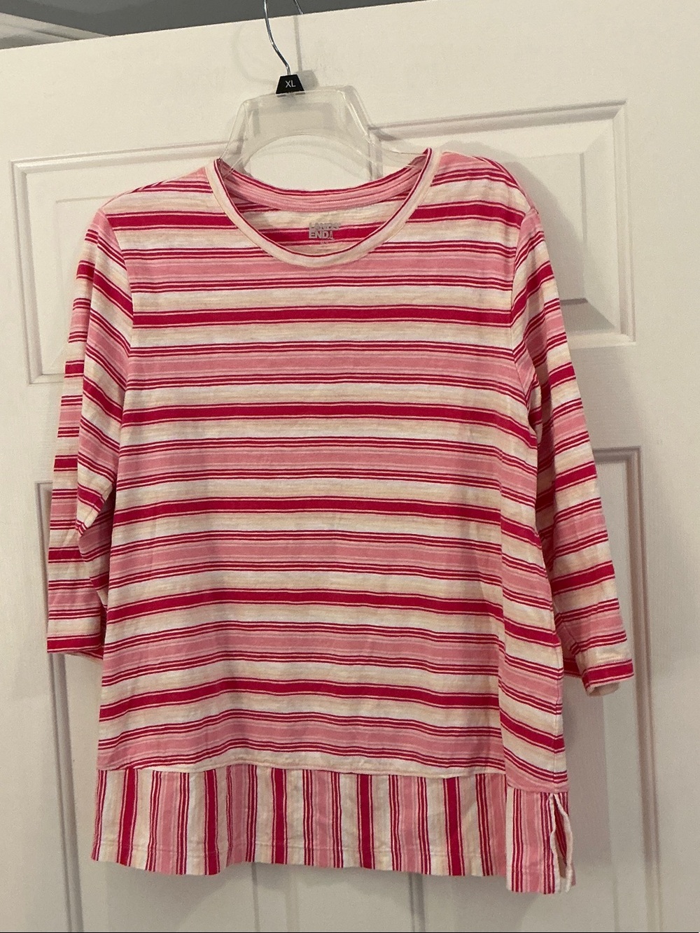 Lands' End Pink and White Striped 3/4 Sleeve Tee size Medium Petite